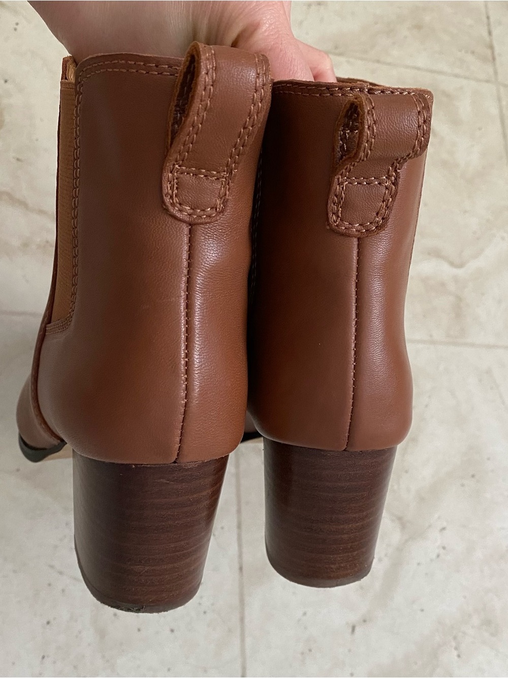 $178 J.Crew Factory Rory Brown Tan Leather Block Heels Ankle Boots Booties 7.5 - Picture 11 of 14